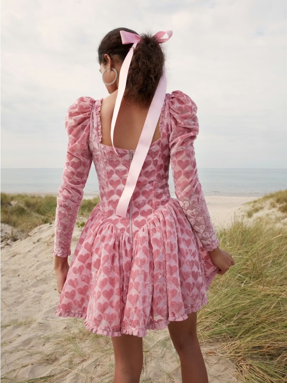For Love & Lemon Pink Heart Lace Mini Dress